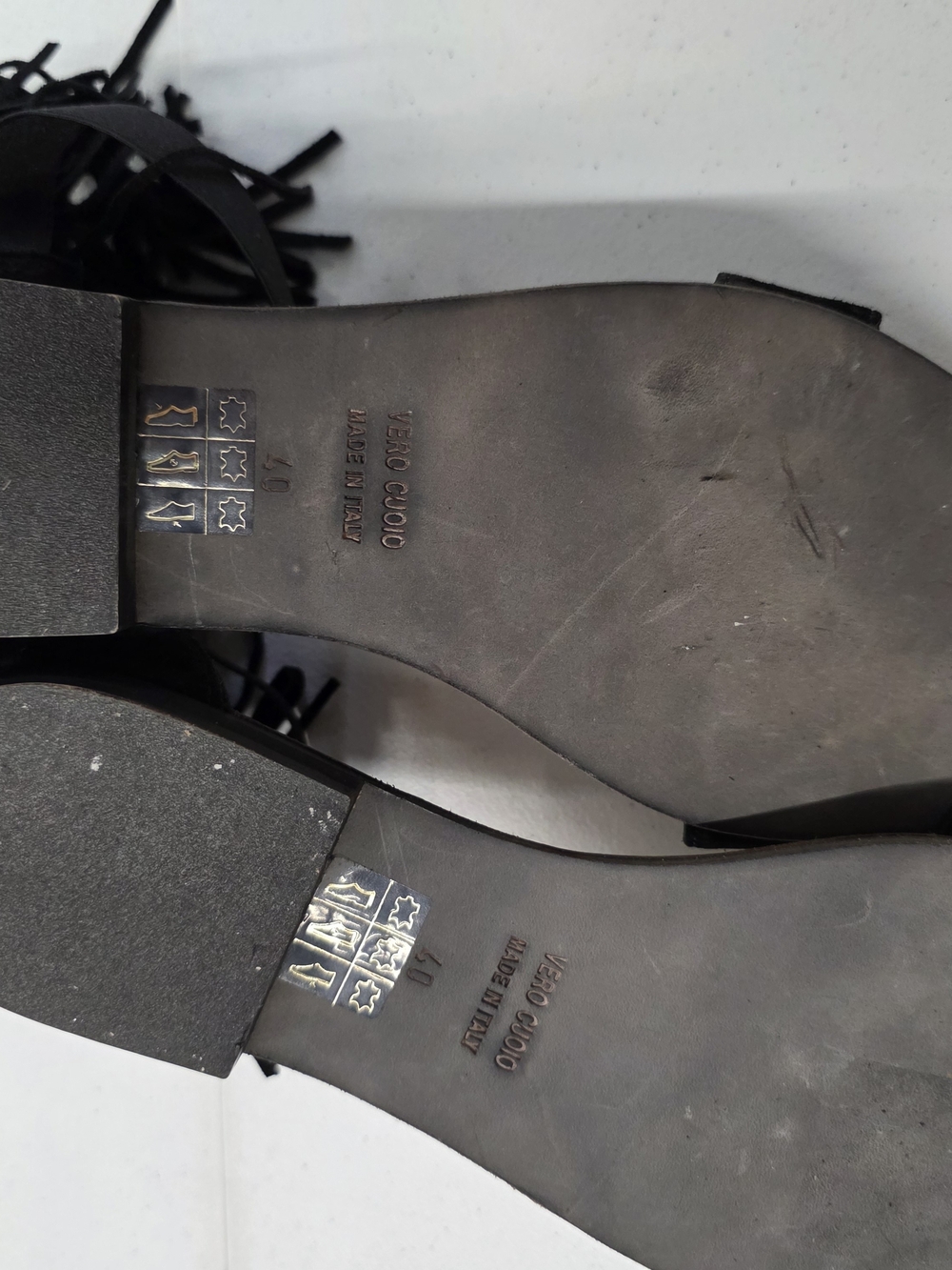 Vincenzo Sopranzi Italian Suede Boho Fringe Western Mid Ankle-Strap Flat Sandals - Picture 5 of 9